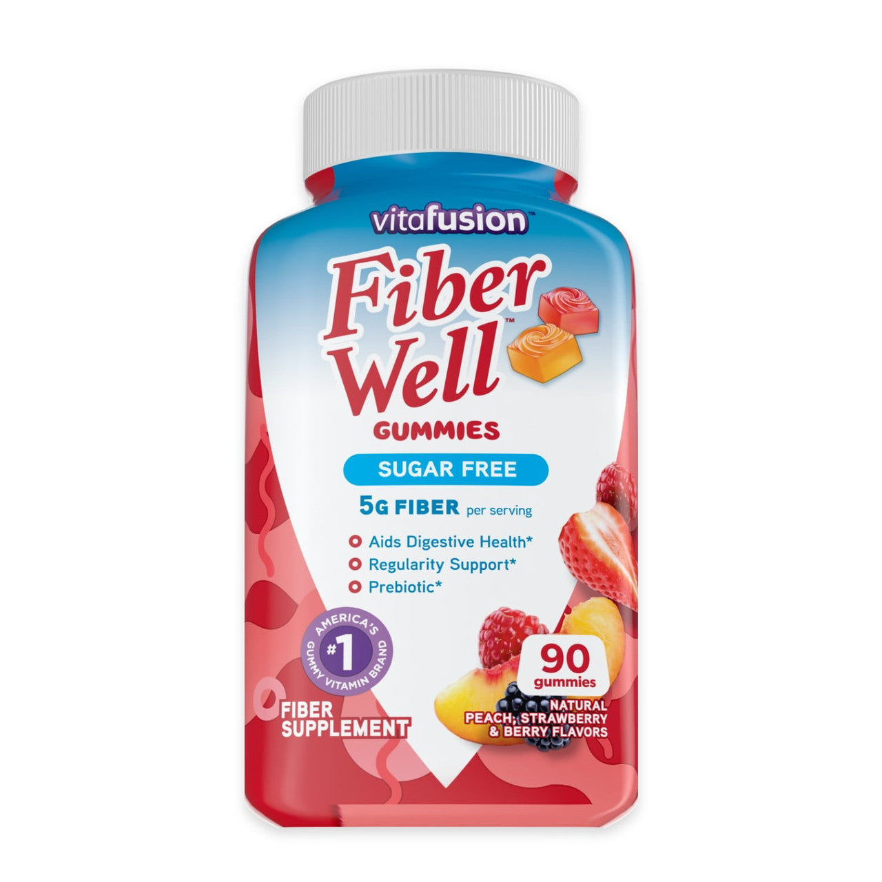 Vitafusion Fiber Gummies, Peach, Strawberry And Blackberry, 90 Ea